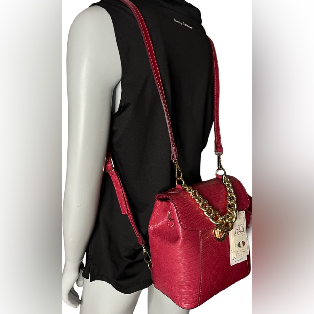 Divina Firenze Trilli Italian Leather Ruby Convertible Mini Backpack